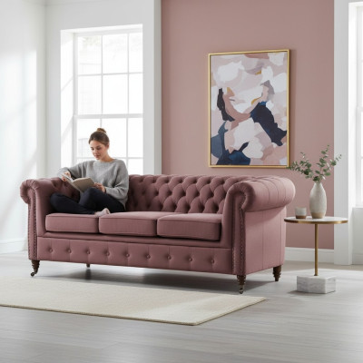 Klassische Möbel Chesterfield 3 Sitzer Couch Textil Stoff Sofa Edles Design Neu