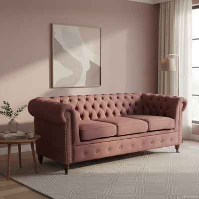 Klassische Möbel Chesterfield 3 Sitzer Couch Textil Stoff Sofa Edles Design Neu