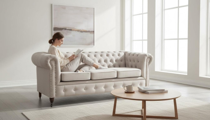 Chesterfield Dreisitzer Couch Sofa Polster + Hocker Sofas Couchen 2tlg. Set Neu
