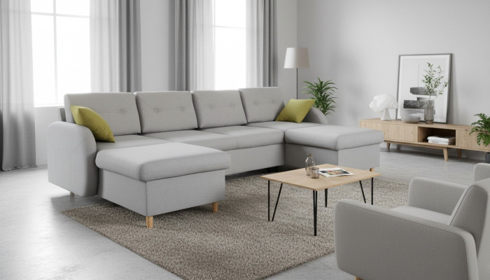 Wohnlandschaft Ecksofa Stoff U-Form Bettfunktion Couch Design Deko Polster