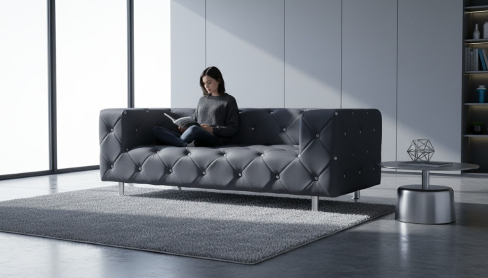 Dreisitzer Couch Polster Design Sofa 3er Sitz Sofas Zimmer Chesterfield Grau Neu