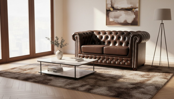 Klassische Edle Zweisitzer Chesterfield Möbel Couch Textil Sofa Design Braun