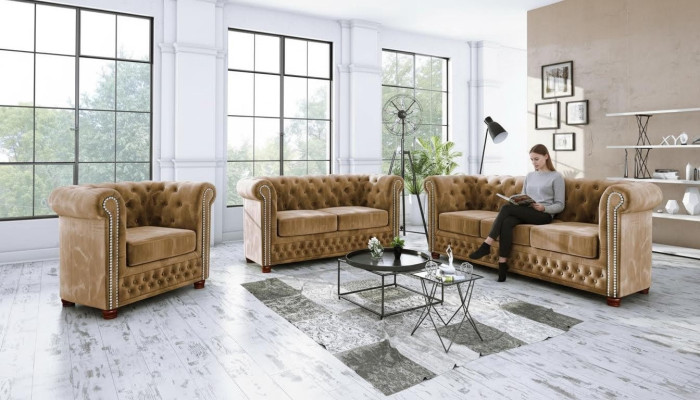 Chesterfield Textil Design Luxus Sofagarnitur Couch Sofa Polster 3+1 Sitzer Neu