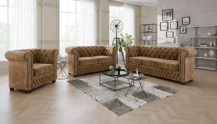 Chesterfield Textil Design Luxus Sofagarnitur Couch Sofa Polster 3+1 Sitzer Neu