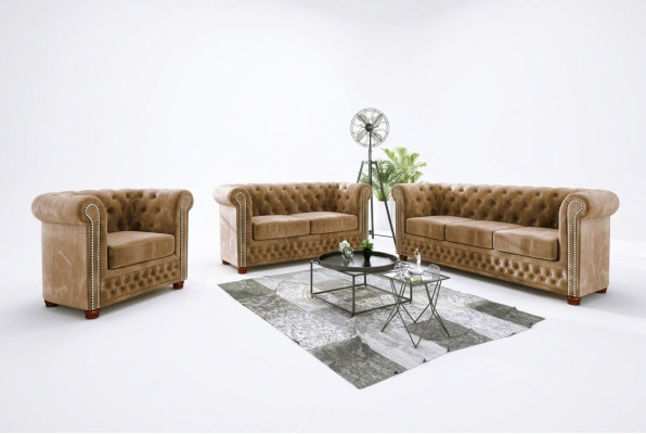 Chesterfield Textil Design Luxus Sofagarnitur Couch Sofa Polster 3+1 Sitzer Neu