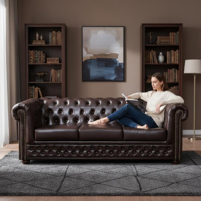Dreisitzer Couch Polster Design Sofa 3er Sitz Sofas Zimmer Braun Luxus