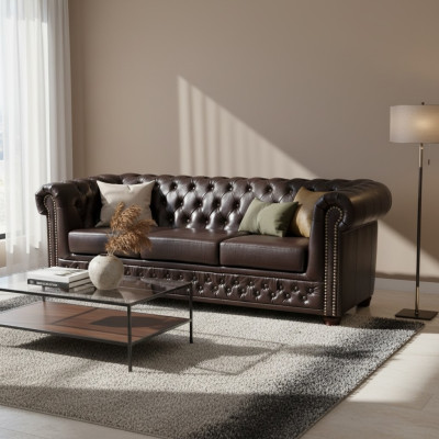Dreisitzer Couch Polster Design Sofa 3er Sitz Sofas Zimmer Braun Luxus