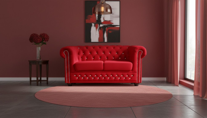 Chesterfield Textil Couch Polster 2Sitzer Stoff Sofas Couchen rote Zweisitzer
