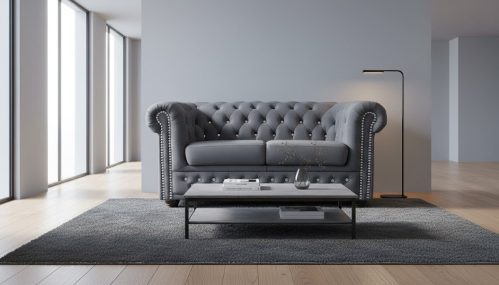Chesterfield Textil Couch Polster 2Sitzer Sofas Couchen schwarze Zweisitzer Neu