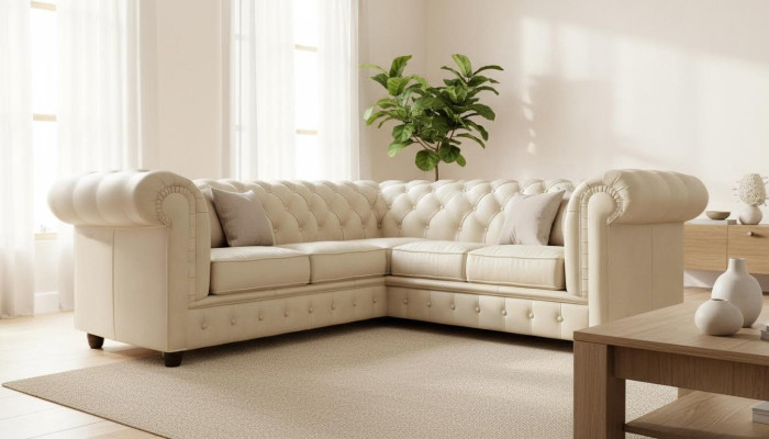 Chesterfield Ecksofa L-Form Stoff Design Couch Polster Sitz Sofa Textil
