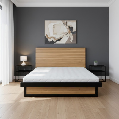 Loft Betten 140x200cm Massive Holz Schlafzimmer Möbel Echtholz Bett Eiche Metall