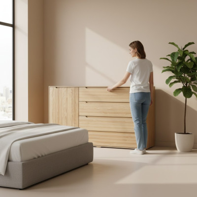 Kommode 150cm Sideboard Schrank Anrichte holz Schrank Möbel Kommoden Massivholz