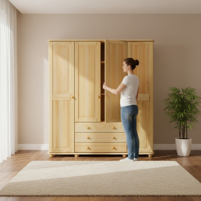 Echtes Holz Massivholz Kleiderschrank Schrank Schlafzimmerschrank Massiv Neu