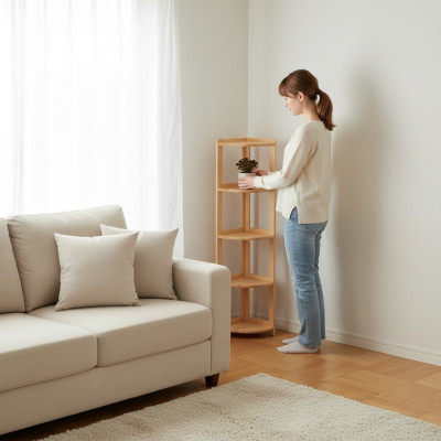 Eckregal Bücherregal Wohnzimmer Wand Regal Echtes Holz Regale Eckregale Büro Neu