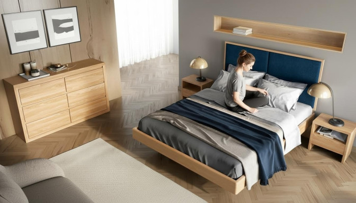 Schlafzimmer Möbel 3tlg. Set Bett Massivholz Nachttische 2x Betten Echtes Holz