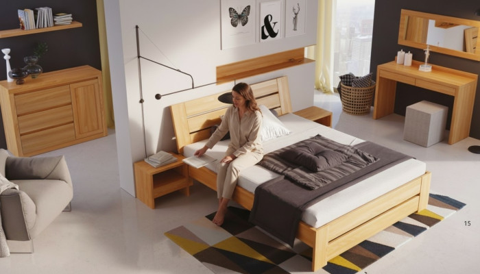 Schlafzimmer Set 5tlg. Bett 2x Nachttisch+Shminktisch Spiegel Vollholz Möbel Neu
