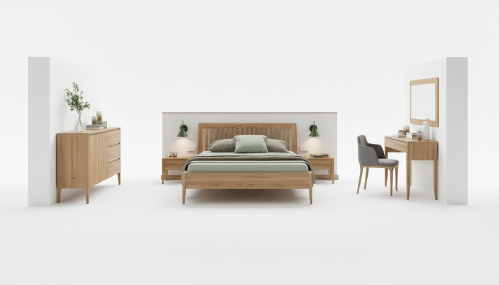 Echtes Holz Schlafzimmer 6tlg. Set 2x Nachttisch Sсhminktisch Kommode Spiegel
