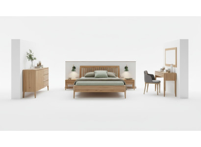 Echtes Holz Schlafzimmer 6tlg. Set 2x Nachttisch Sсhminktisch Kommode Spiegel