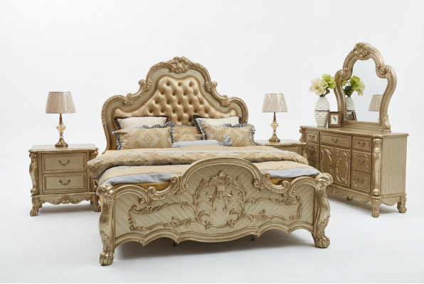 Bett + 2x Nachttisch 3 tlg. Schlafzimmer Set Designer Luxus Schlafzimmer Barock