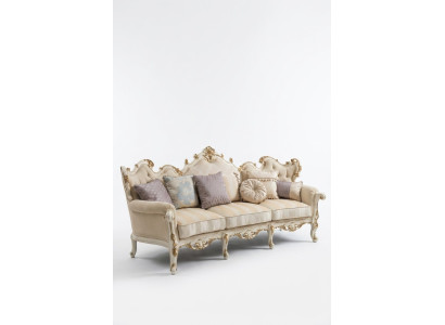 Exclusive Holz geschnitzte Viersitzer xxl Couch Barock Rokoko Textil Sofa Rund