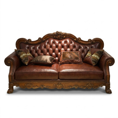 Ledersofa Barock Stil Rokoko Leder Sofa Couch Polster Sitz 3 Sitzer Dreisitzer