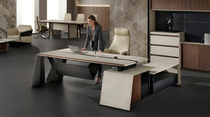 Design Büro Schreibtisch Tisch Sessel Einrichtung Ecktisch mit Stuhl 2tlg.