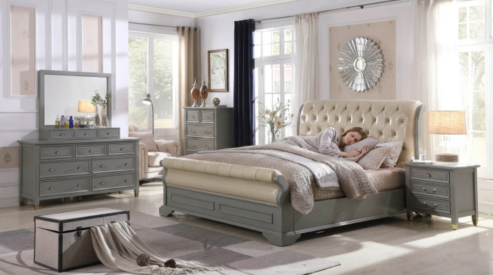 Schlafzimmer Set Designer Luxus Holz Möbel 180x200cm Bett 2x Nachttisch 3 tlg.