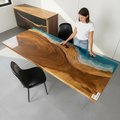 Epoxidharz Esstisch River Table Echtes Holz Massiv Tische 221x91