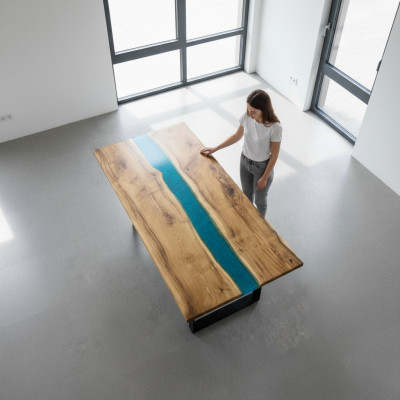Echtes Holz Wasserfall Tisch Epoxid Harz Tische Esstisch Epoxy Massive