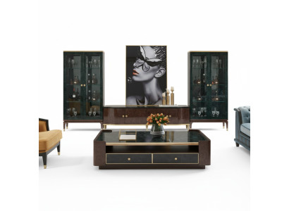 Design Wohnwand Sideboard 2x Vitrine rtv Lowboard Anrichte 3 tlg. Set