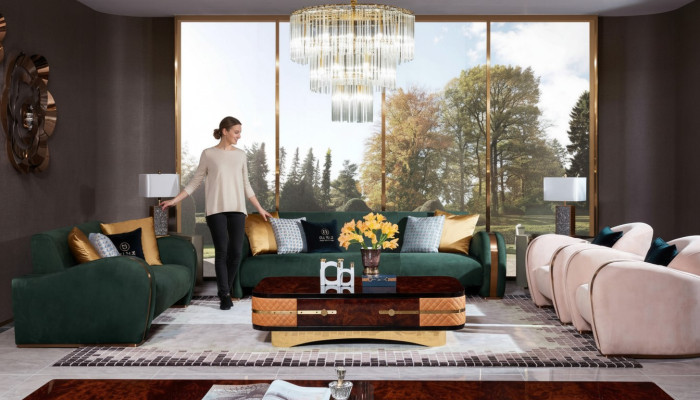 Luxus Sofagarnitur 4tlg. Set Sofa Ledersofa Polster Chesterfield Couch Sofas