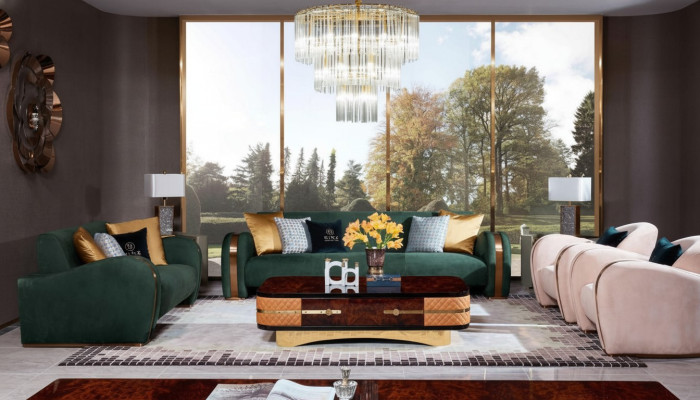 Luxus Sofagarnitur 4tlg. Set Sofa Ledersofa Polster Chesterfield Couch Sofas