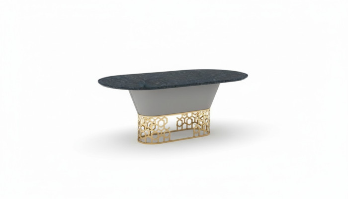 Luxus Designer Edelstahl Metall Esstisch Tische Wohn Zimmer Marmor Design