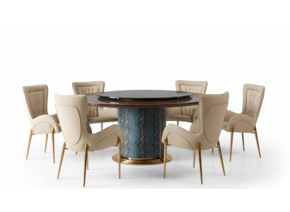 Design Rund Tisch 6x Sessel Stühle Ess Zimmer Sitz Polster Garnitur Runde