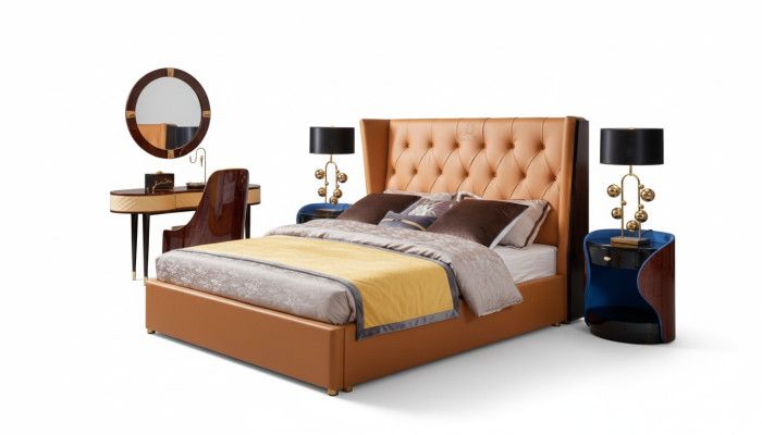 Bett Schlafzimmer Möbel 6tlg. Leder Komplett Set Design Luxus Betten
