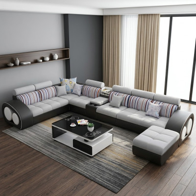 Designer Sofa Couch Ecksofa mit Hocker Garnitur Polster Wohnlandschaft L-Form