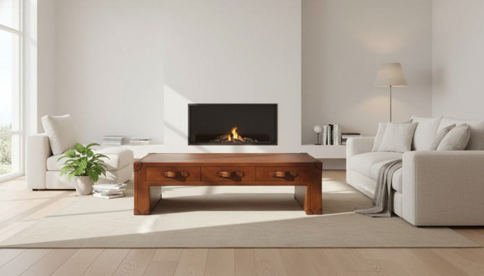 Couchtisch Wohnzimmertisch Truhe Beistelltisch in Vintage Tisch 147x85cm Leder