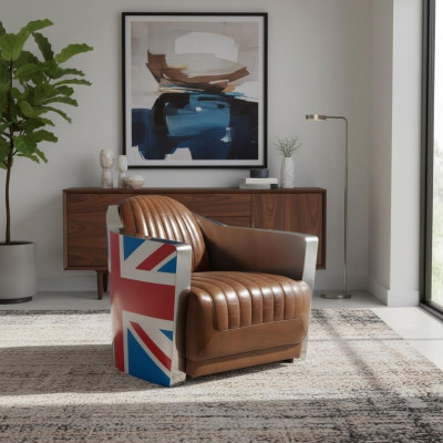 Union Jack Aviator Retro Clubsessel Braun Leder Vintage Sessel Möbel 