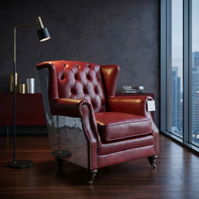 Ohrensessel Echtleder Vintage Chesterfield Leder Fernsehsessel Ledersessel Neu