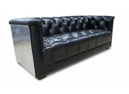 Sofa Chesterfield 3-Sitzer Vintage Flieger Flugzeug Echtleder Aluminium Sofas