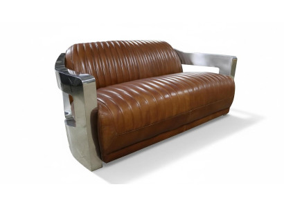Sofa Vintage 2-Sitzer Ledersofa im Retro Stil Echtleder Aluminium Nieten Möbel