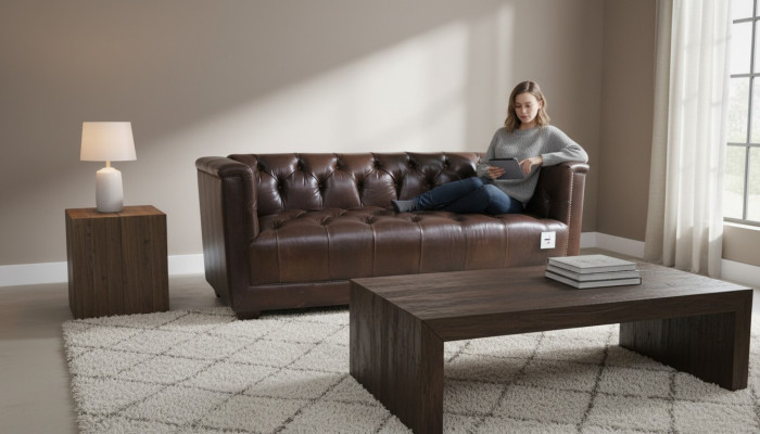 Sofa 3 Sitzer Chesterfield 3-Sitzer Vintage Braunes Shabby Ledersofa