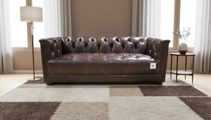 Sofa 3 Sitzer Chesterfield 3-Sitzer Vintage Braunes Shabby Ledersofa