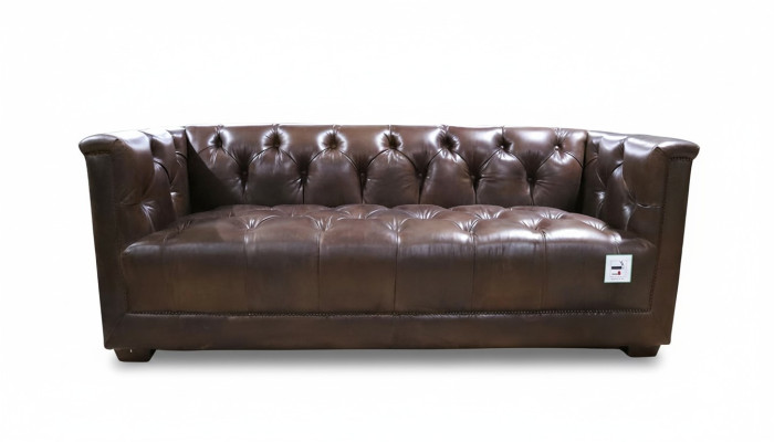 Sofa 3 Sitzer Chesterfield 3-Sitzer Vintage Braunes Shabby Ledersofa