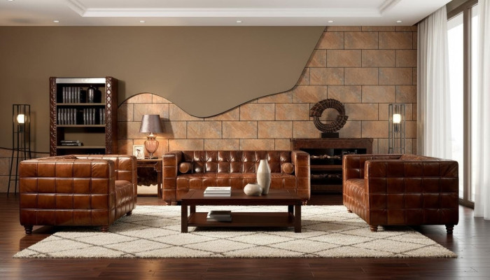 Klassische Echtleder Couch Polster Sofagarnitur Sitz Garnituren Couchen 3tlg neu