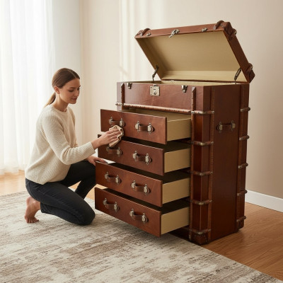 Kommode Design Möbel Loft Vintage Retro Schrank koffer Leder luxus