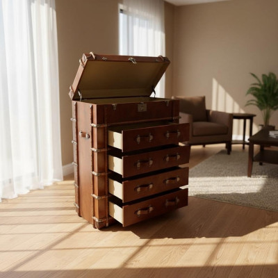 Kommode Design Möbel Loft Vintage Retro Schrank koffer Leder luxus