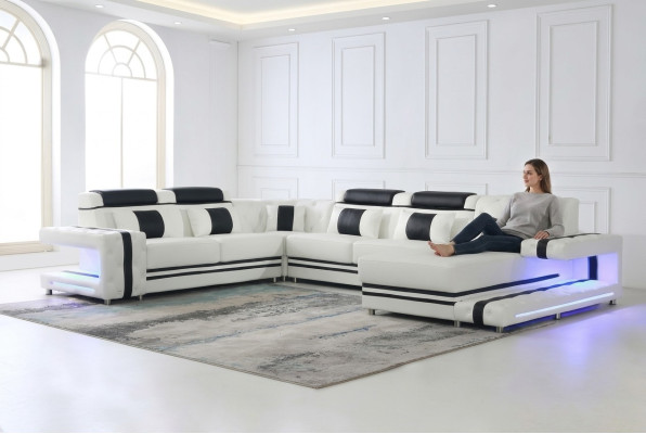 Ecksofa Sofa U Form Couch Polster Designer Leder Big Ledersofa Wohnlandschaft
