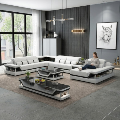 Sofa mit USB Designer Wohnlandschaft U-Form Couch Ecksofa Polster Garnitur Neu