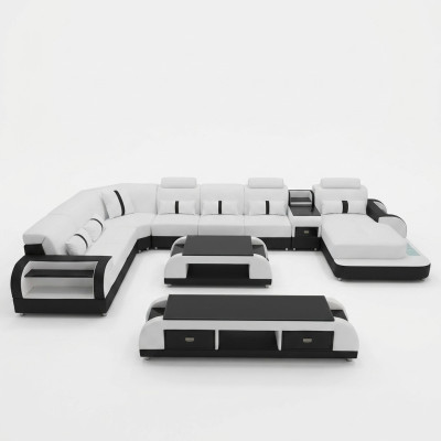 Wohnlandschaften Ecksofa Couch Garnitur Leder Polster Sitz Ecke Sofa USB Sound